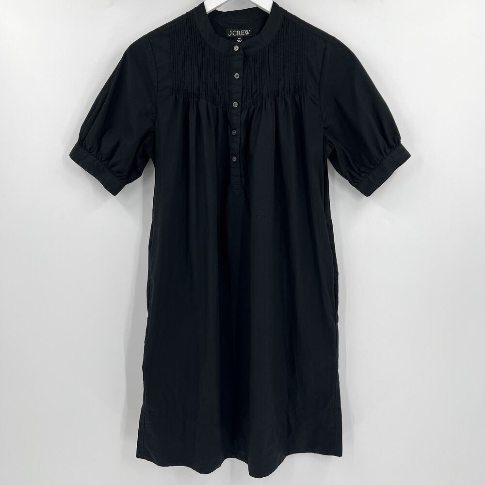 J. Crew Short Sleeve Mini Shirt Dress‎ Size XST 100% Cotton Poplin Black Button